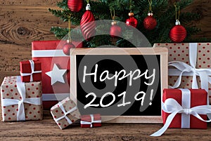 Colorful Christmas Tree With Red Gifts, Text Happy 2019