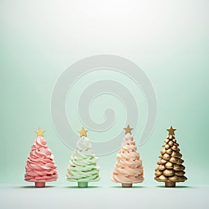 Colorful Christmas trees made of whipped cream.
