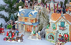Colorful christmas village display