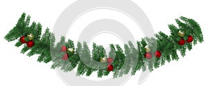 Colorful christmas wreath isolated with red and yellow balls on a white background 3d rendering photo