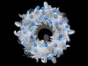 Colorful christmas wreath isolated with red and yellow balls on a white background 3d rendering photo