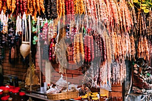 Colorful Churchkhela Is A Traditional Georgian Sausage-shaped Candy