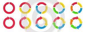 Colorful circle arrow icon set. Spinning arrows. Circular color arrow icons. Vector illustration