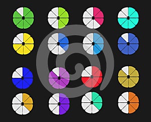 Colorful Circle Segments Set With Rounded Corners. Flower Shape Pie Chart. Circular Graph Progress Wheel Infographic Template For