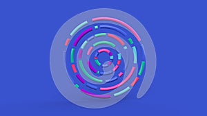 Colorful circle shapes. Blue background. Abstract illustration, 3d render
