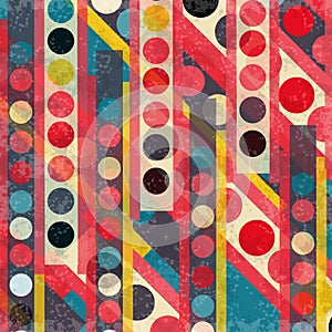 Colorful circles and lines retro style grunge effect