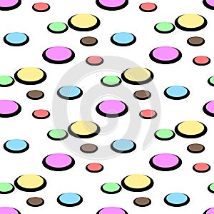 Colorful circles seamless pattern. Fashionable geometric background in trendy colors soft pink, navy blue, mint, coral