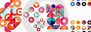 Colorful circles and triangles creating a vibrant pattern on a white canvas