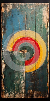 Colorful Circles On Vintage Barn Wood Sign: A Post-war European Art Masterpiece
