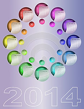 Colorful circular calendar 2014