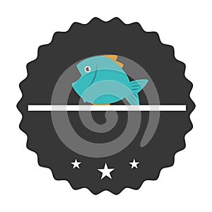 Colorful circular emblem with fish animal marine design