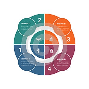Colorful circular infographics from ring and circles. 4 positions for textual information. Use for business presentations is photo