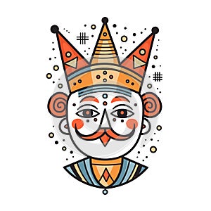 Colorful circus clown face vector illustration isolated white background. Festive clown red nose