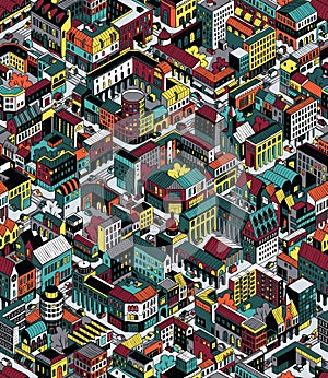 Colorful City Blocks Isometric Seamless Pattern - Medium size