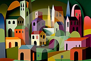Colorful city drawing or painting