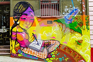Colorful city Valparaiso graffity
