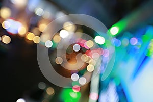 Colorful citylife Abstract lightbulb bokeh background with motion blur