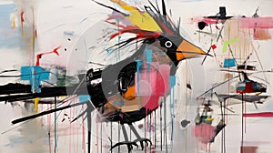 Colorful Citypunk Bird Painting Inspired By Basquiat And Picasso