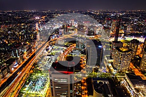 A colorful of cityscape night top view of Yokohama