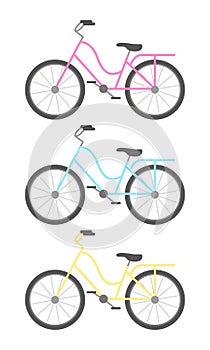 Colorful classic bicycles, sport transport icons