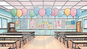 Colorful classroom celebrating national teacher day with decorations and appreciative messages photo