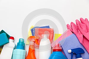 Colorful cleaning products.