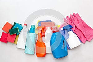 Colorful cleaning products.