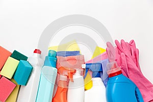 Colorful cleaning products.