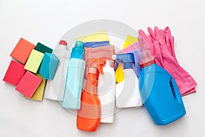 Colorful cleaning products.