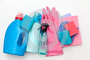 Colorful cleaning products.