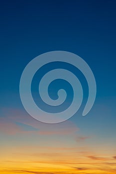 Colorful clear sky with no clouds at dusk after sunset