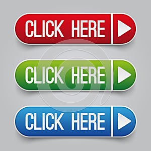 Colorful click here web vector buttons set