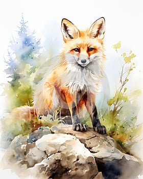 Colorful Climber: An Illustration of a Cocky Fox Perched on a Ro