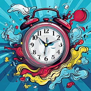 Colorful clock illustration with a pattern background