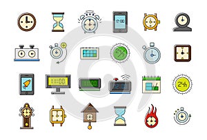 Colorful clocks vector icons set