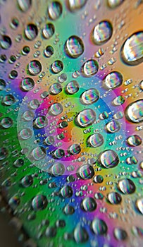 Colorful of close up rainbow droplets.