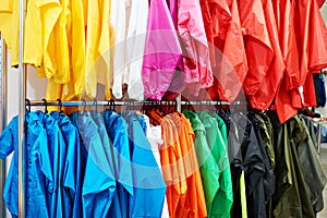 Colorful clothes on hanger in store