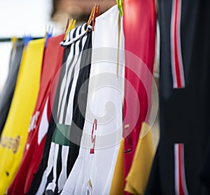 Colorful clothes hanging to dry on a laundry line