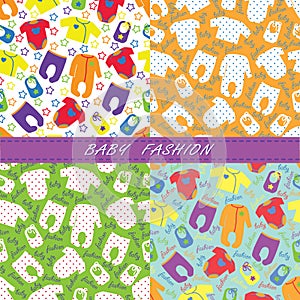 Colorful clothes for newborn baby in seamless pattern