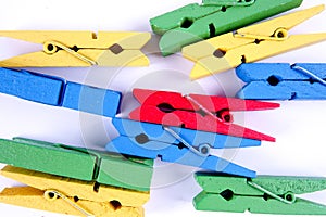 Colorful clothespins isolated on a white background