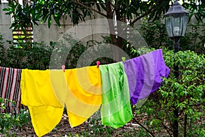 Colorful cloths were hung on a clothesline