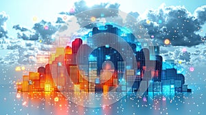 Colorful Cloud Computing Concept with Digital Icons and Futuristic Technology Visualization