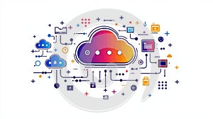 Colorful Cloud Computing Concept with Icons and Technology Elements for Digital Innovation