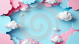 Colorful Cloud Computing Frame Border Background with 3D Clouds on Blue and Pink Gradient