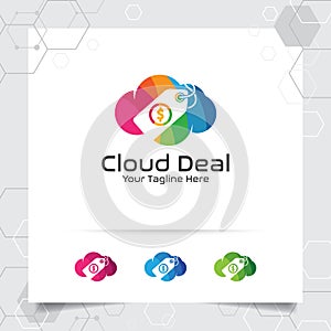 Colorful cloud logo vector design with concept of online shop illustration. Cloud and price tag icon vector for business, store,