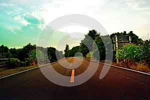 Colorful cloud sky and road - vintage style