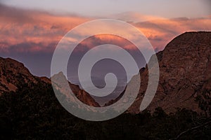 Colorful Clouds Hang Low In The Morning Through The Window In Big Bend