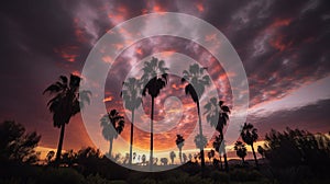 Colorful clouds hovering over palm trees