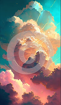 Colorful clouds in the sky at sunset. 3D illustration.