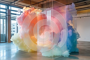 Colorful Cloudscape Art Installation in Modern Gallery